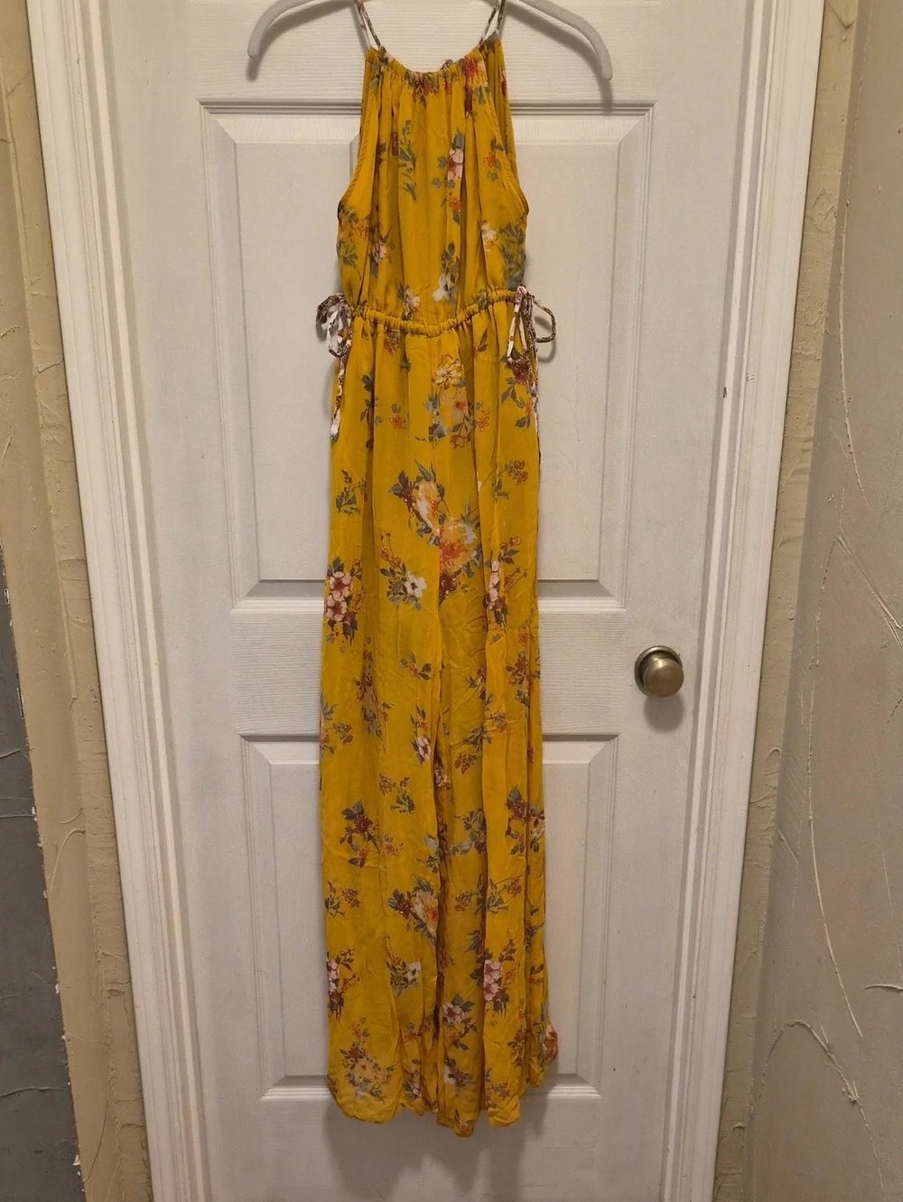 Free People Yellow Floral Halter Jumpsuit